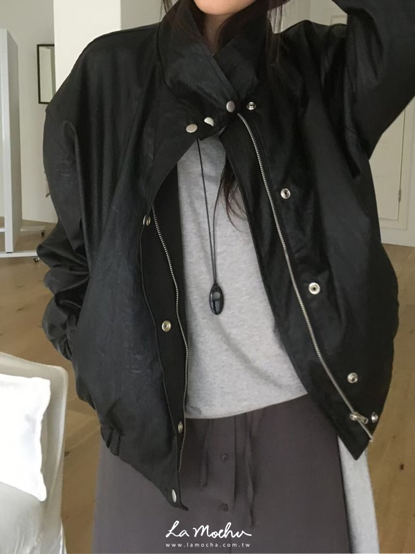 尼龍皮革立領夾克外套